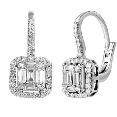 0.63ct Drop Dangle Baguette Cut Halo Natural Diamond Fashion Earrings Profile Picture