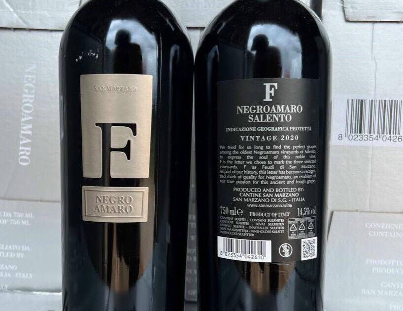 Rượu vang F bạc Negroamaro San Marzano 15.5% cao cấp Hà Nội
