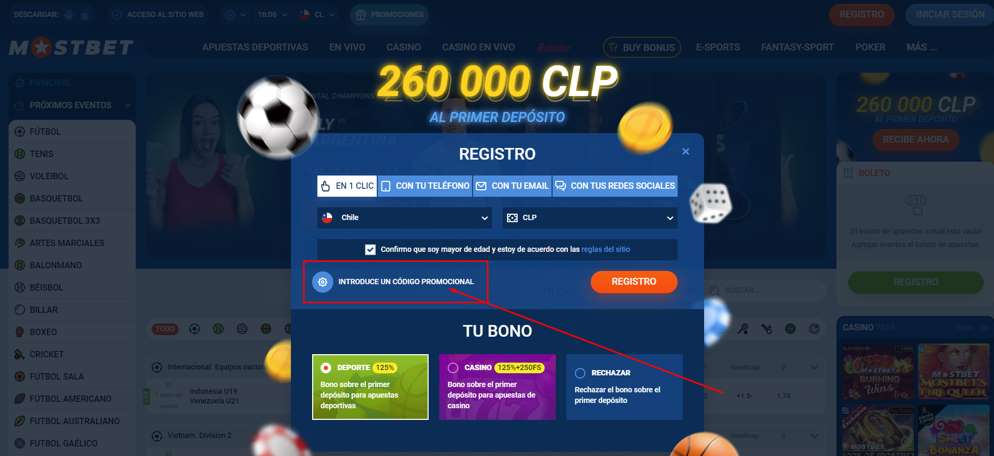 Registro Mostbet Chile + Código promocional para nuevos clientes