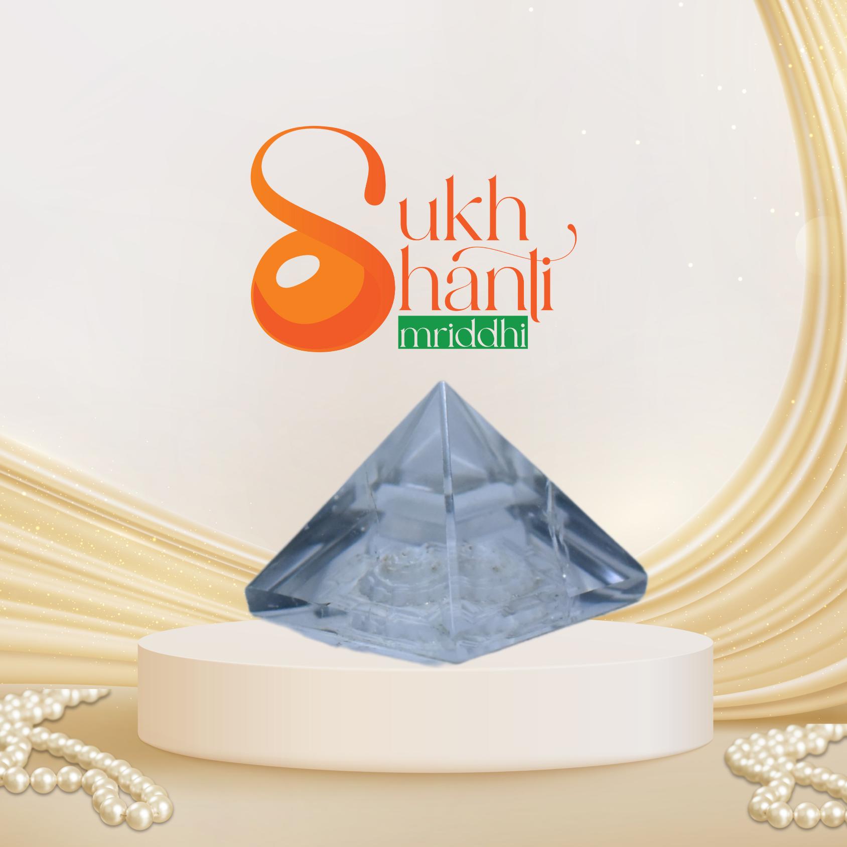 Sphatik Pyramid Shreeyantra: Illuminate Your Life with Sacred Energy - Sukh Shanti Smriddhi