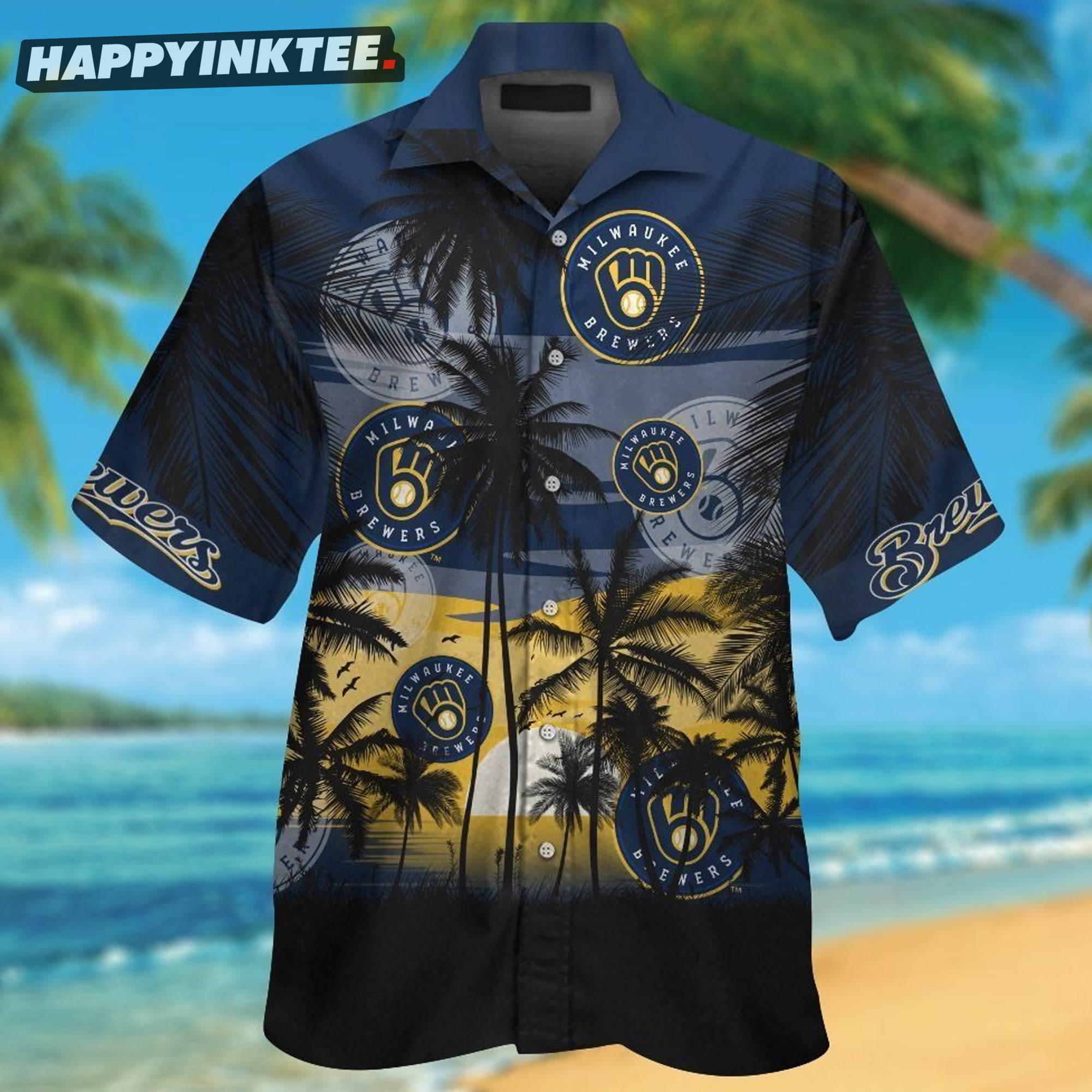 Milwaukee Brewers Short Sleeve Tropical Hawaiian Shirt