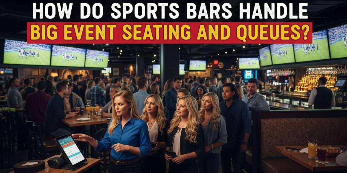 How do sports bars handle big event seating and queues?