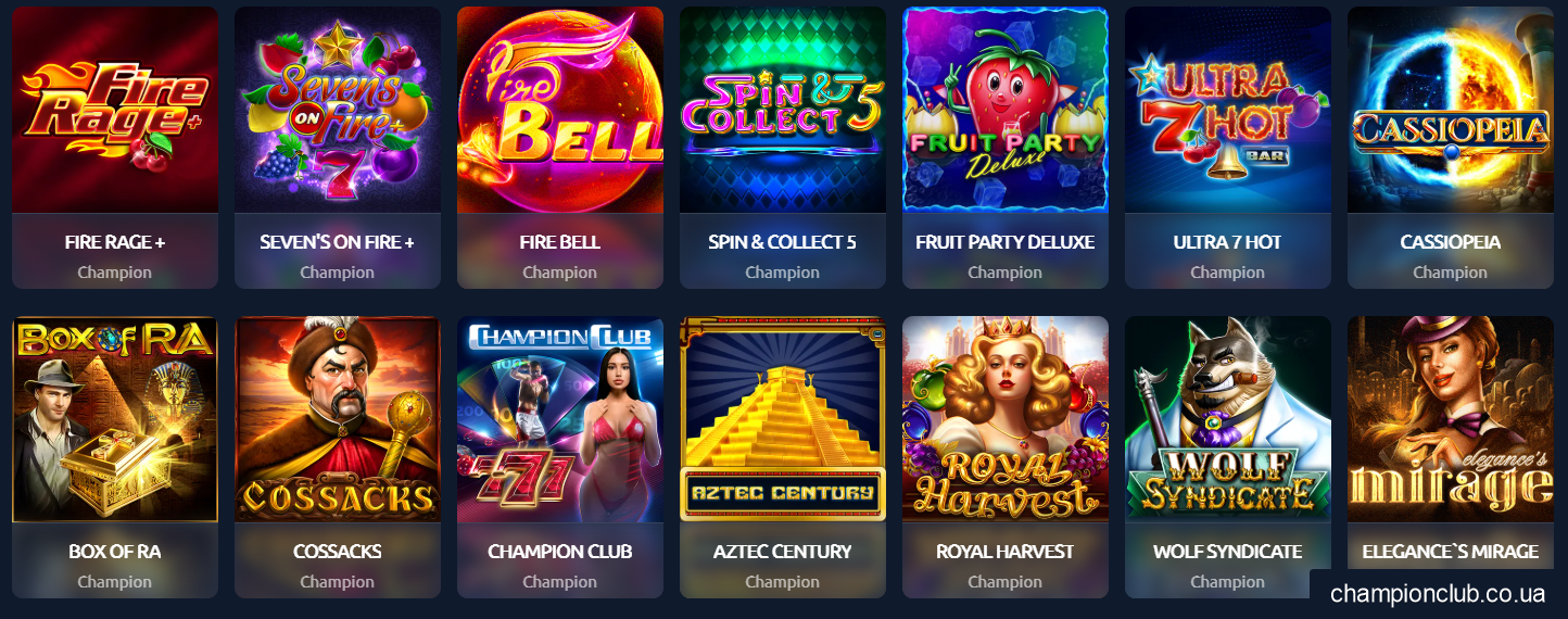 Champion Club - найкращі слоти та ігри казино Чемпіон Клуб