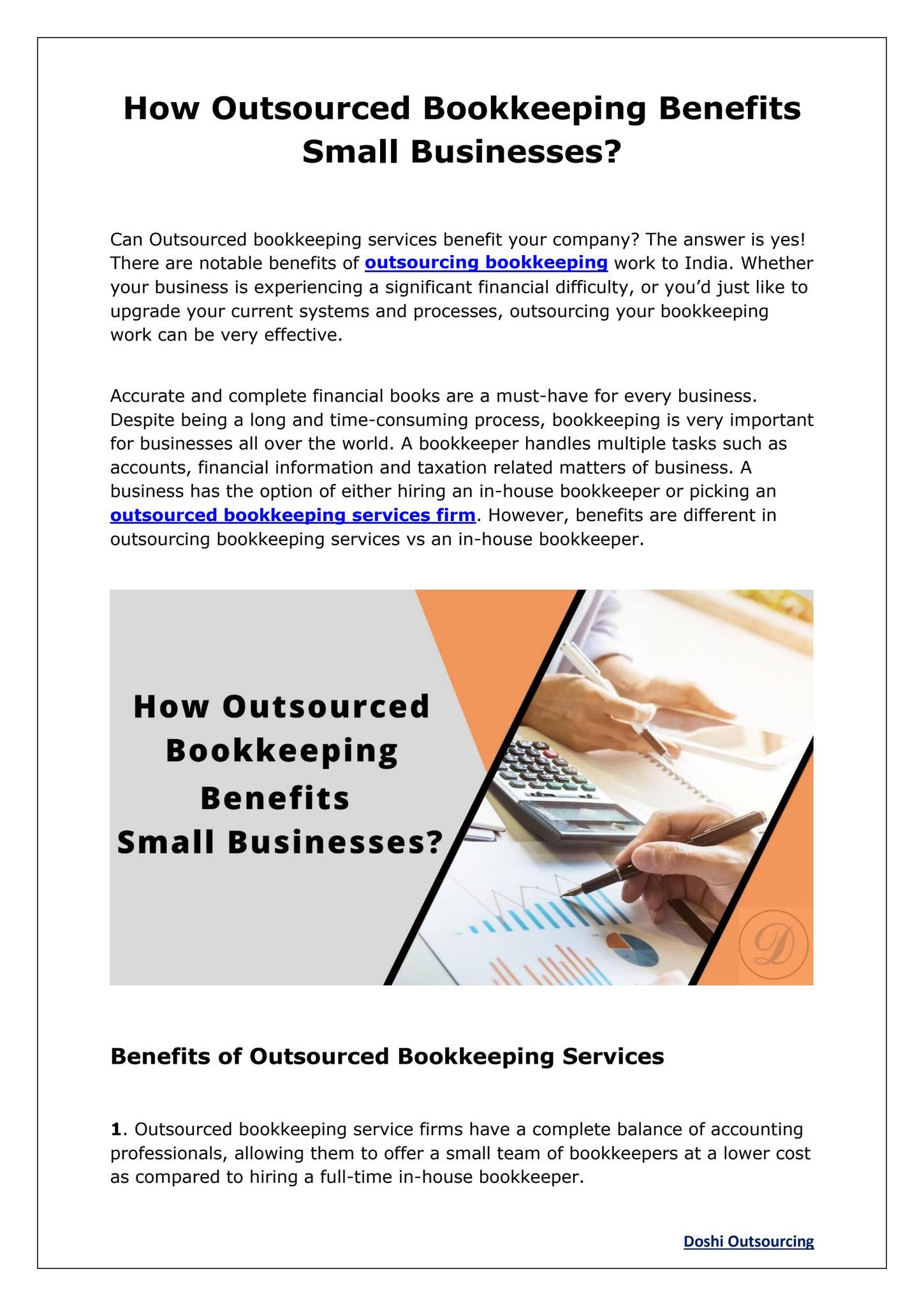 How Outsourced Bookkeeping Services Benefits Small Businesses